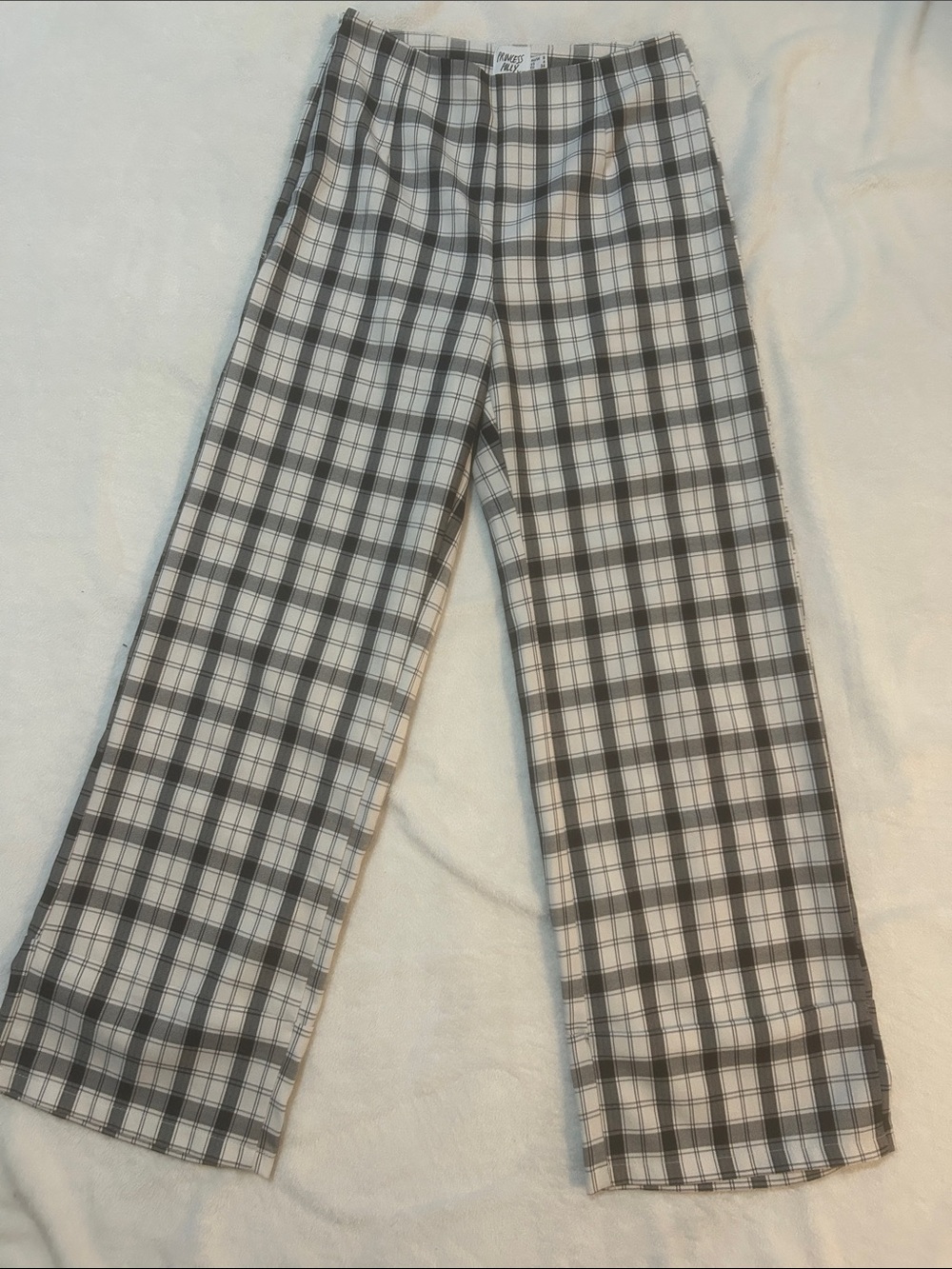 Princess Polly Women’s Pants Black & White Plaid Wide Leg Size 4